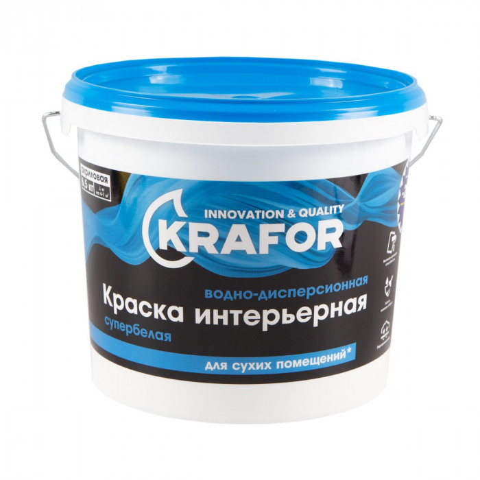 Краска интерьерная акриловая супербелая КРАФОР (6,5кг)