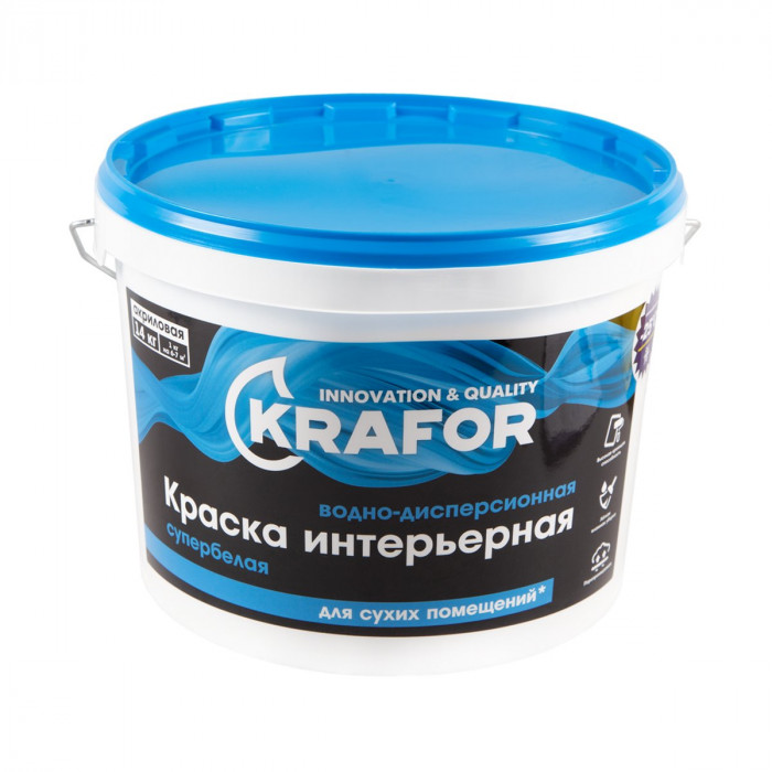 Краска интерьерная акриловая супербелая КРАФОР (14кг)