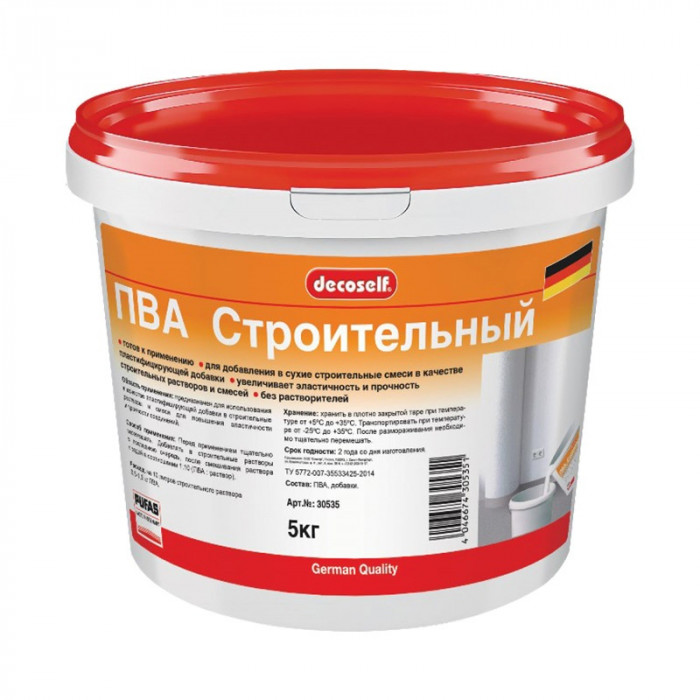 Клей ПВА строительный пластификатор ПУФАС Декоселф (5кг)