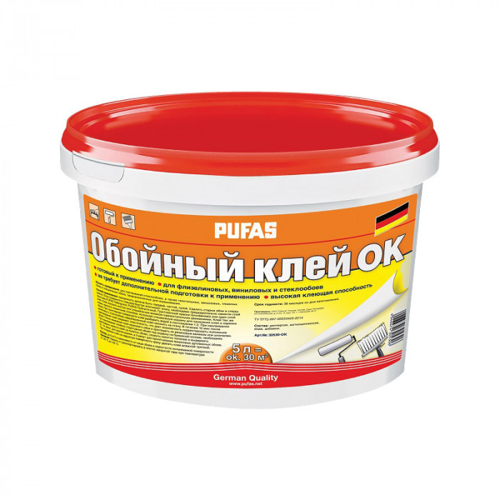 Клей для флизелиновых, виниловых, стеклообоев мороз. ПУФАС ОК (5л=5кг)