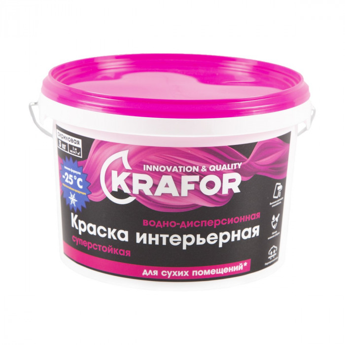Краска интерьерная акриловая суперстойкая белая КРАФОР (3кг)