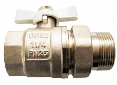 Кран шаровой прямой (американка) PN25 1 1/4", накидная гайка с полусгоном, латунь, бабочка СТИ