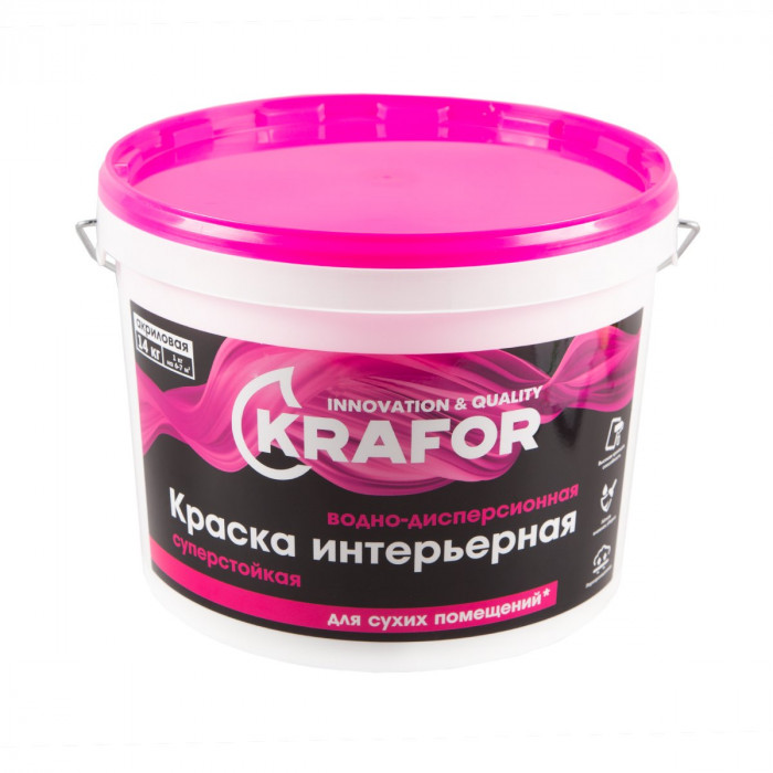 Краска интерьерная акриловая суперстойкая белая КРАФОР (14кг)