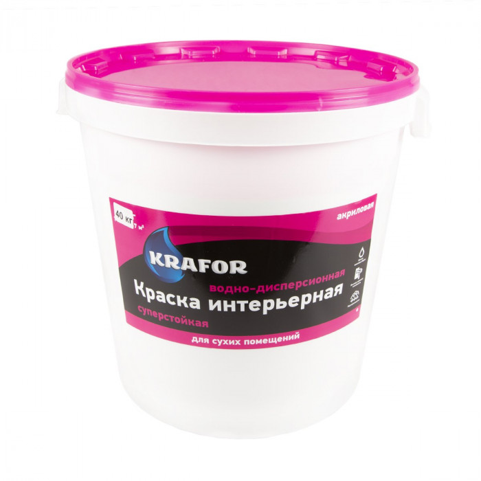 Краска интерьерная акриловая суперстойкая белая КРАФОР (40кг)