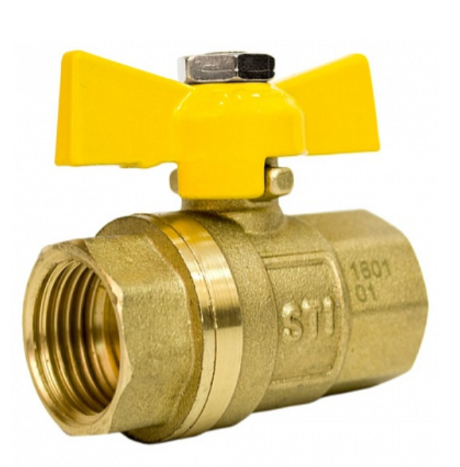 Кран шаровой газовый PN16 1/2", гайка-гайка (В-В), латунь, бабочка СТИ
