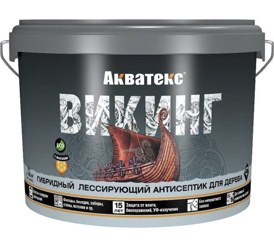 Пропитка для дерева (антисептик лессирующий) тик (65097) АКВАТЕКС ВИКИНГ (9л)