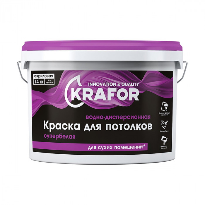 Краска для потолка акриловая супербелая КРАФОР (3кг)