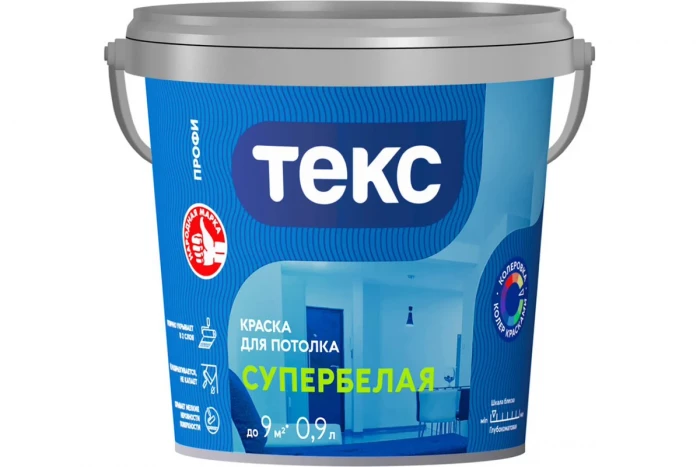 Краска для потолка супербелая ТЕКС Профи (0,9л=1,4кг)