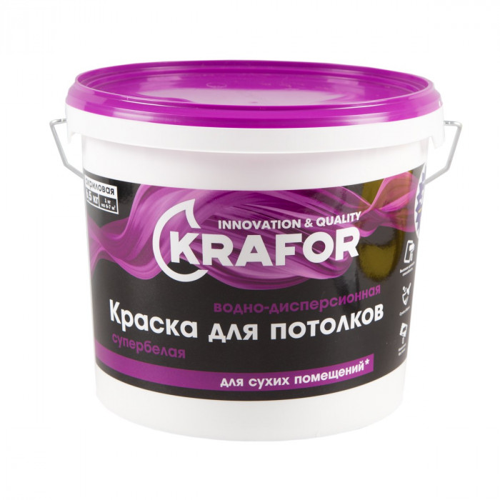 Краска для потолка акриловая супербелая КРАФОР (6,5кг)