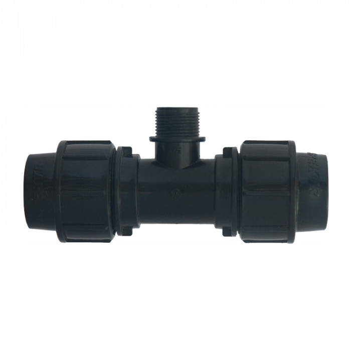 Тройник компрессионный комбинированный PN16 25х1/2", НР, полиэтилен (ПНД) СПЕКТР ПЛАСТ