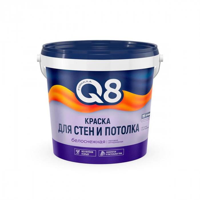 Краска для стен и потолков акриловая белая ФОРМУЛА Q8 (1,4кг)