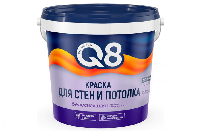 Краска интерьерная моющаяся акриловая белая ФОРМУЛА Q8 (1,4кг)