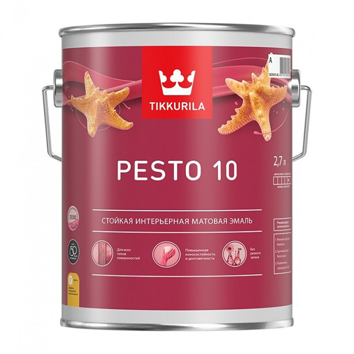 Краска алкидная матовая основа А ТИККУРИЛА ЕВРО ПЕСТО 10 (0,9л)