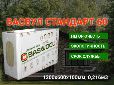 Утеплитель Стандарт 60 1200х600х100мм (2,16м2=0,216м3) БАСВУЛ (3шт)