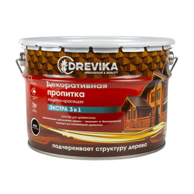 Пропитка для дерева 3 в 1 декоративная орех ДРЕВИКА Экстра (9л)