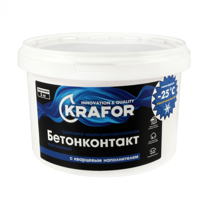 Грунтовка адгезионная ВД с кварц. наполнит. для внут. и наруж. работ КРАФОР Бетонконтакт (3кг)