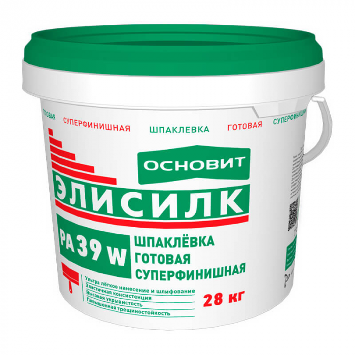 Шпатлевка готовая суперфинишная полимерная ОСНОВИТ ЭЛИСИЛК PA39 W (28кг)