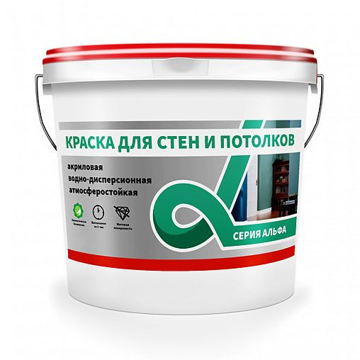 Краска для стен и потолков акриловая супербелая АЛФАВИТ Альфа (14кг)