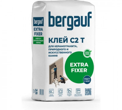 Клей для керамогранита, природного и искусственного камня БЕРГАУФ Экстра Фиксер С2Т (25кг)