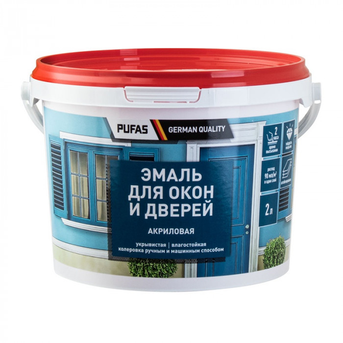Эмаль акриловая универсальная для окон и дверей полуглянцевая, морозостойкая ПУФАС (2л)