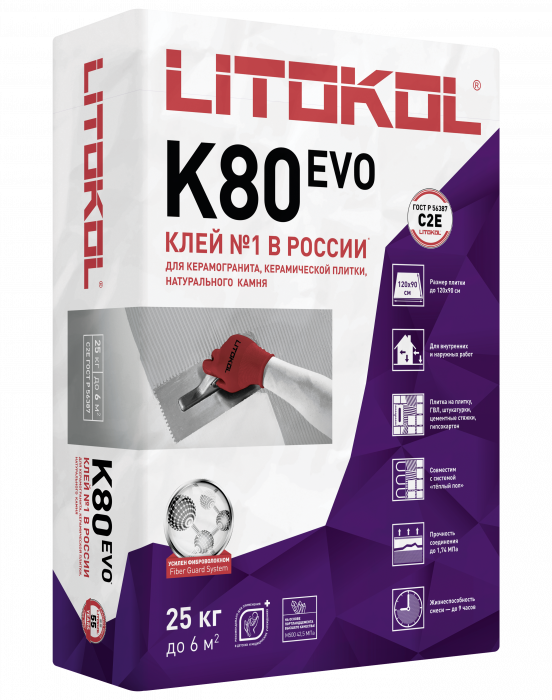 Клей для плитки ЛИТОКОЛ Литофлекс К-80  25 кг