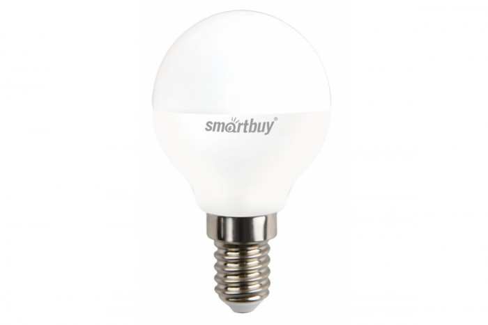Лампа светодиодная LED E14, 7Вт, 230В, шар, 4000К, холодный белый СМАРТБАЙ