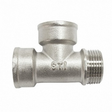 Тройник PN16 1/2", гайка-гайка-штуцер (В-В-Н), никелирование, латунь СТИ
