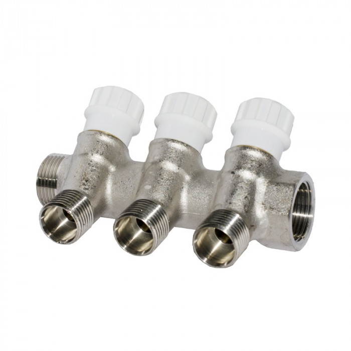 Коллектор резьбовой, вентили регулировочные 3/4", НР, 3 отвода d(д)=1/2"