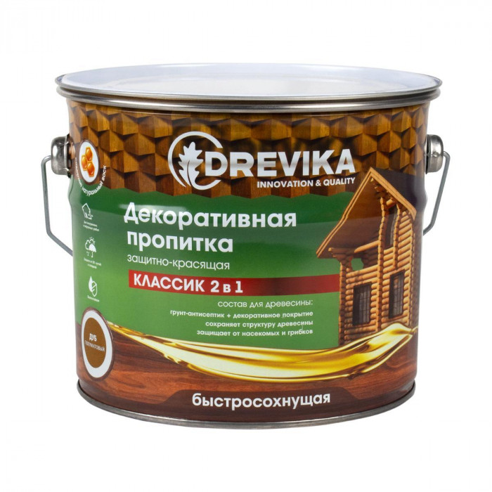 Пропитка для дерева 2 в 1 декоративная дуб ДРЕВИКА Классик (2,7л)