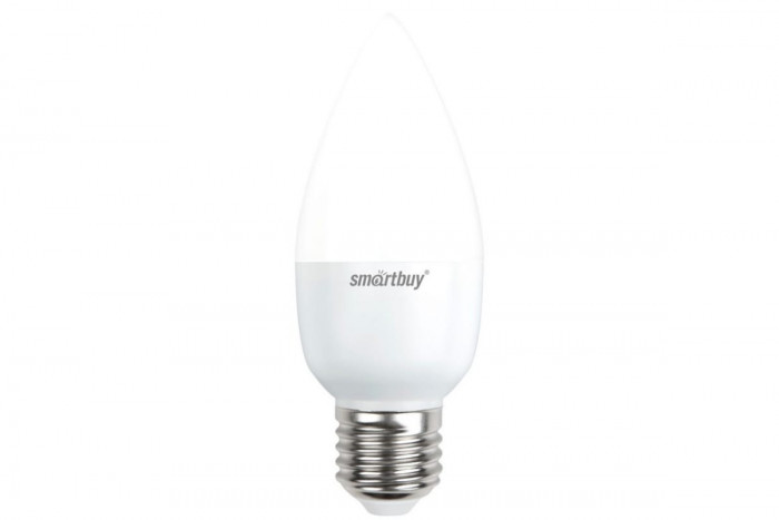 Лампа светодиодная LED E27, 7Вт, 230В, свеча, 4000К, холодный белый СМАРТБАЙ
