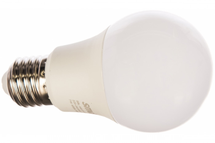 Лампа светодиодная LED E27, 7Вт, 230В, шар, 4000К, холодный белый СМАРТБАЙ