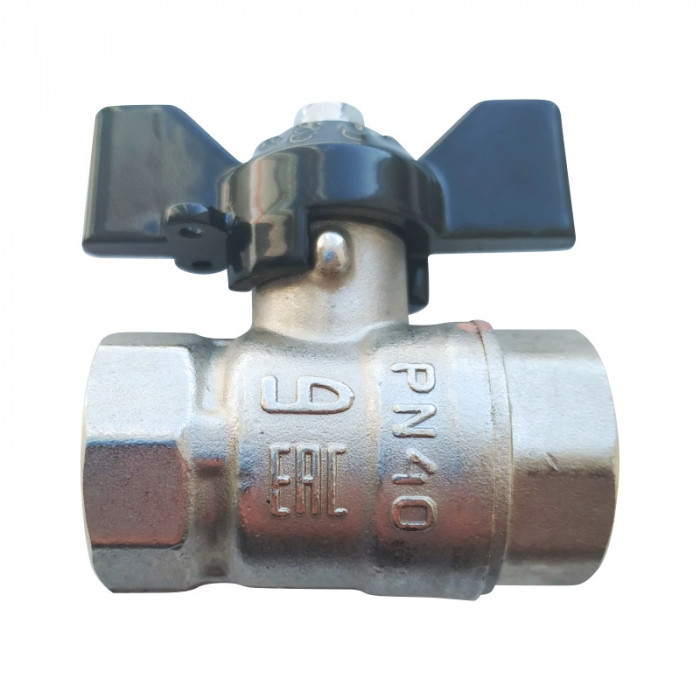 Кран шаровой прямой PN40 1/2", гайка-гайка (В-В), латунь ЛС59-1, бабочка ЛД