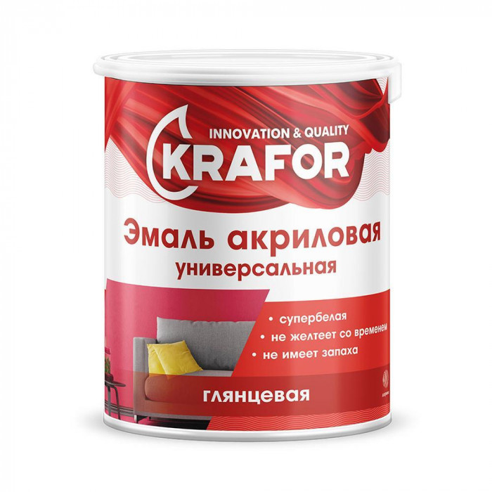Эмаль акриловая глянцевая супербелая КРАФОР (3кг)