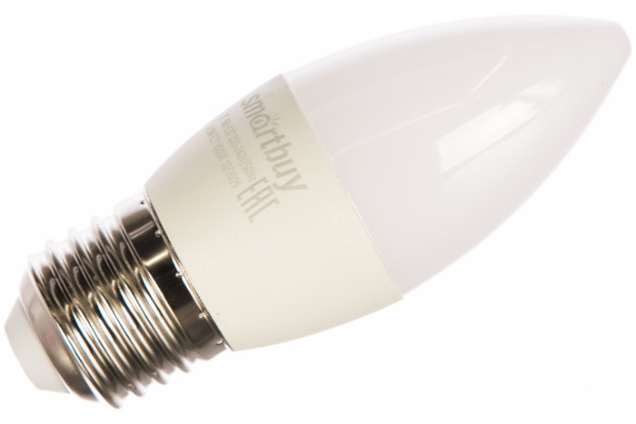 Лампа светодиодная LED E27, 9,5Вт, 230В, свеча, 4000К, холодный белый СМАРТБАЙ