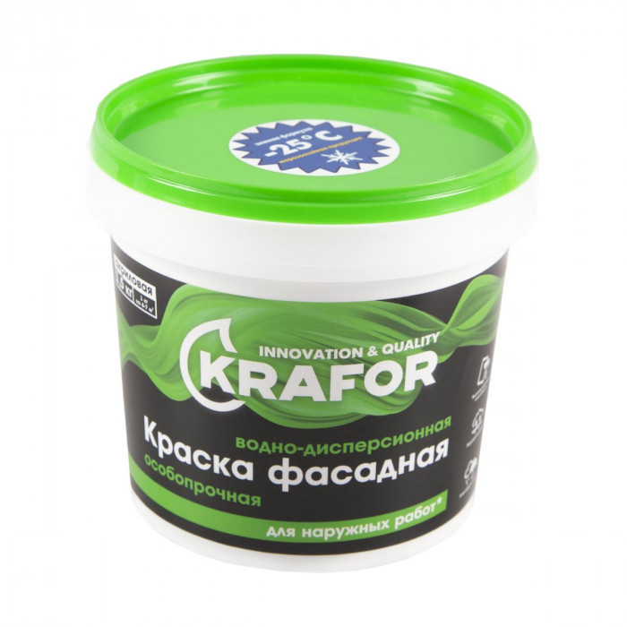 Краска фасадная акриловая особопрочная белая КРАФОР (1,5кг)