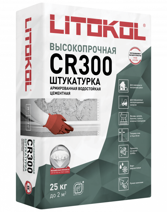 Смесь штукатурная цементная ЛИТОКОЛ СР300  25 кг