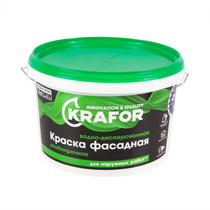 Краска фасадная акриловая особопрочная белая КРАФОР (3кг)