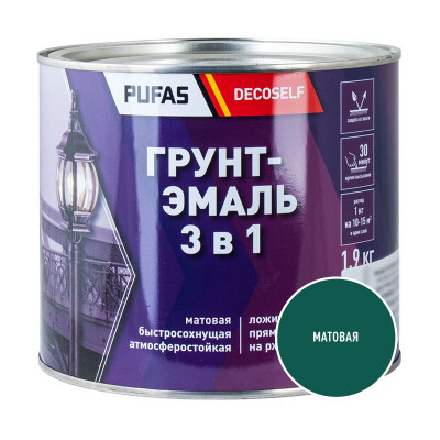 Грунт-эмаль 3 в 1 по ржавчине зеленая матовая ПУФАС Декоселф (1,9кг)