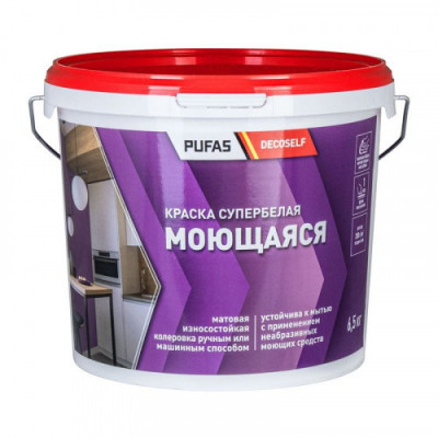 Краска моющаяся белая мороз. ПУФАС Декоселф (4,11л=6,5кг)