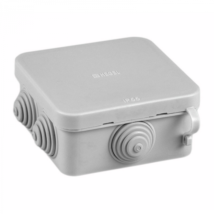 Коробка разветвительная оп IP55 6 вводов (RAL7035) ХЕГЕЛЬ КР-2603-И (85х85х40мм)