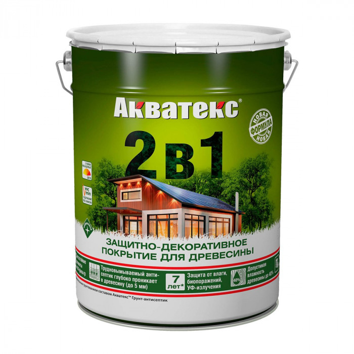 Пропитка для дерева защитно-декоративная 2 в 1 сосна полуматовая (18147) АКВАТЕКС (20л)