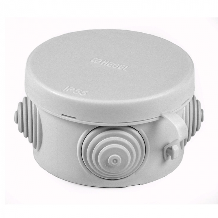 Коробка разветвительная оп IP55 4 ввода (RAL7035) ХЕГЕЛЬ КР-2601-И (d(д)=65мм, h=40мм)