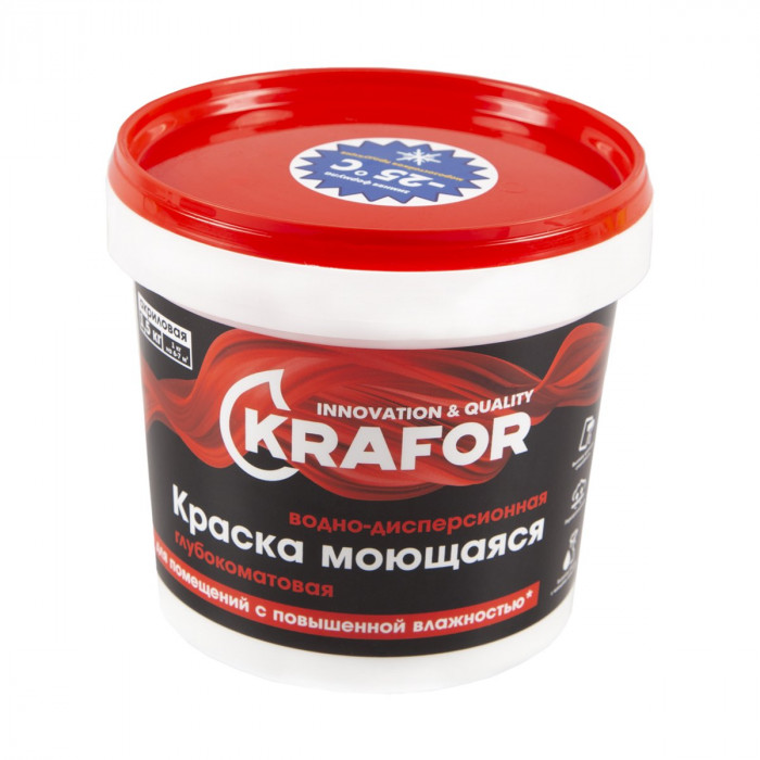Краска моющаяся интерьерная акриловая глубокоматовая белая КРАФОР (1,5кг)
