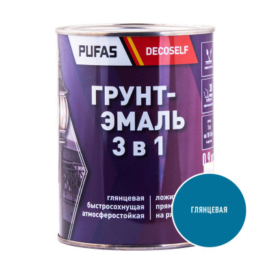 Грунт-эмаль 3 в 1 по ржавчине голубая глянцевая ПУФАС Декоселф (0,9кг)