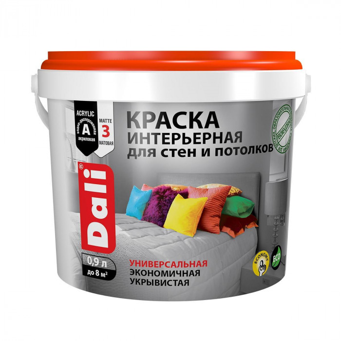 Краска интерьерная акриловая глубокоматовая бесцветная ДАЛИ (0,9л)
