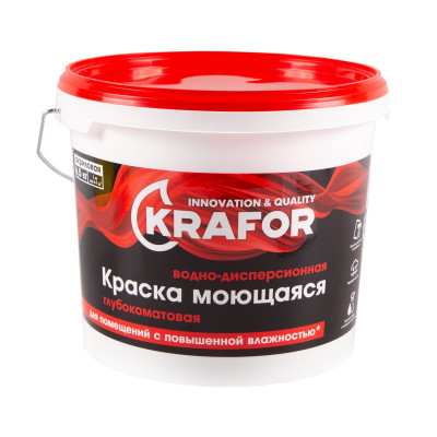 Краска моющаяся интерьерная акриловая глубокоматовая белая КРАФОР (6,5кг)