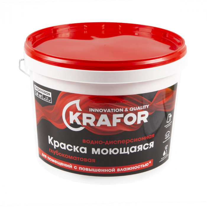 Краска моющаяся интерьерная акриловая глубокоматовая белая КРАФОР (14кг)