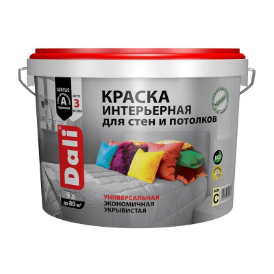 Краска интерьерная акриловая глубокоматовая бесцветная ДАЛИ (9л)