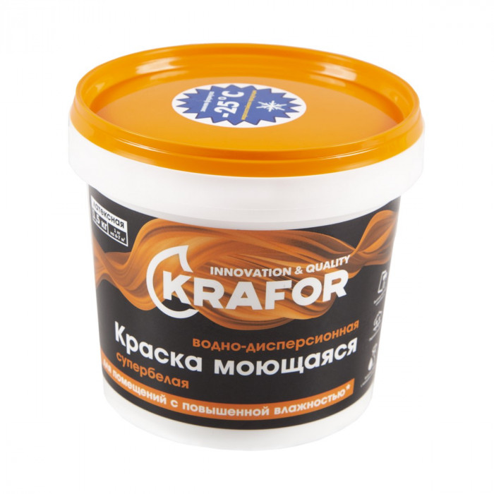 Краска моющаяся интерьерная латексная влагостойкая белая КРАФОР (1,5кг)