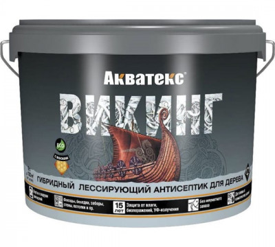 Пропитка для дерева (антисептик лессирующий) бесцветная (65091) АКВАТЕКС ВИКИНГ (9л)